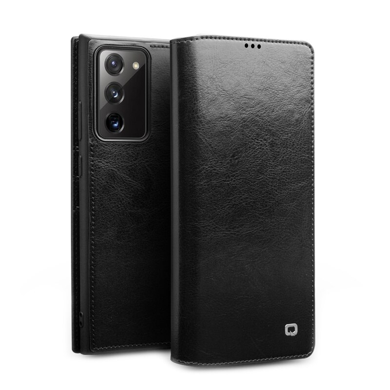 Husa Samsung Galaxy Note 20 - Qialino Classic Wallet, slim din piele fina tip carte, cu buzunar card, culoare Negru