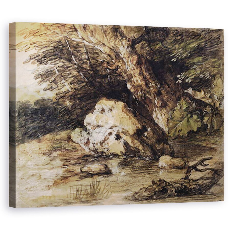 Tablou canvas - Thomas Gainsborough - Un peisaj deluros cu figuri care se apropie de un pod, 80 x 100 cm