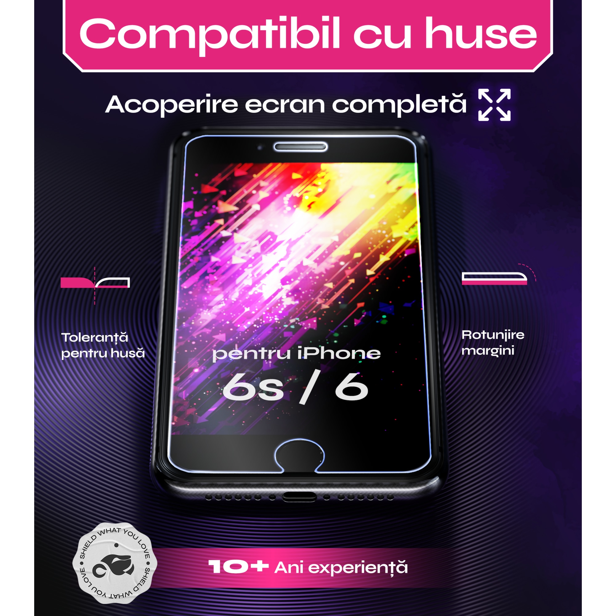 Folie sticla compatibil cu iPhone 6s / 6, set 2 buc, DefenSlim, instalare usoara si rapida cu dispozitiv de potrivire automata in 30 sec cu Easy Install Kit patentat, protectie telefon