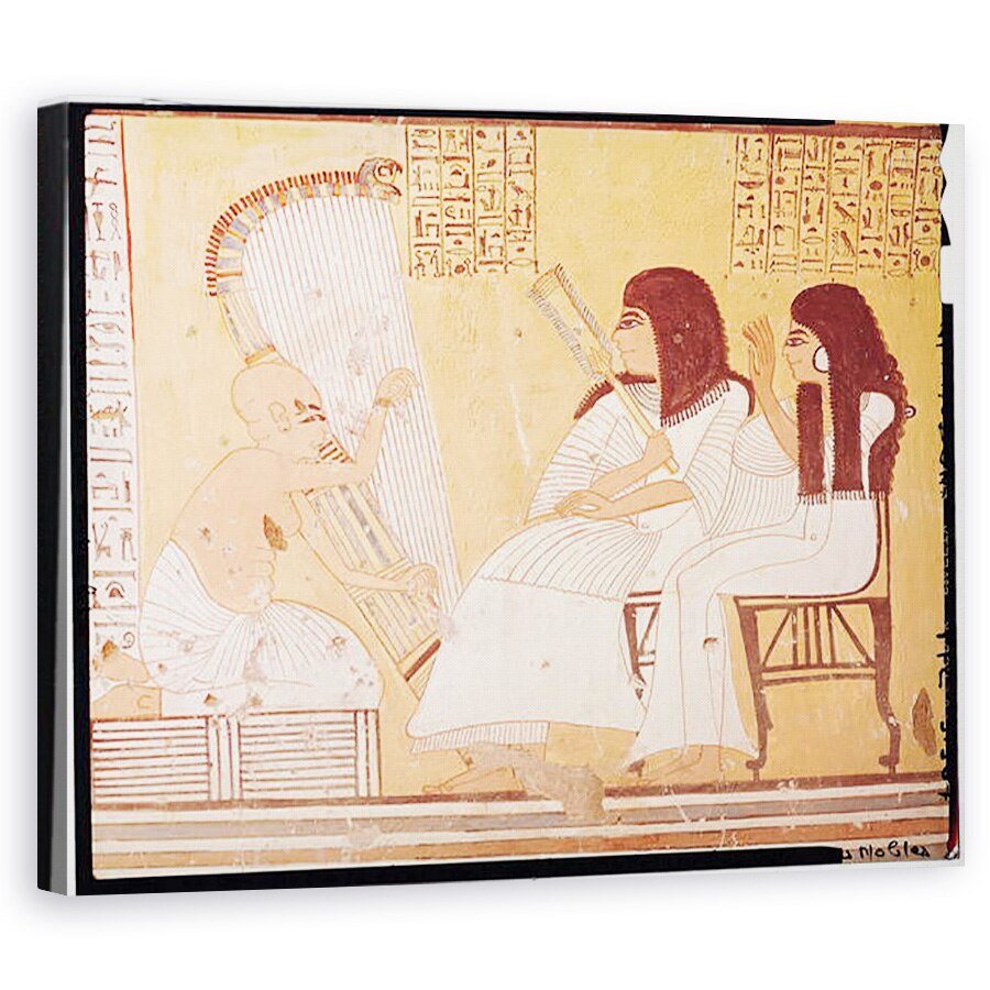 Tablou canvas - Egyptian 20th Dynasty - Decedatul si sotia sa ascultand un harpist orb, de la mormantul lui Ankerkhe, Mormintele muncitorilor, 40 x 50 cm