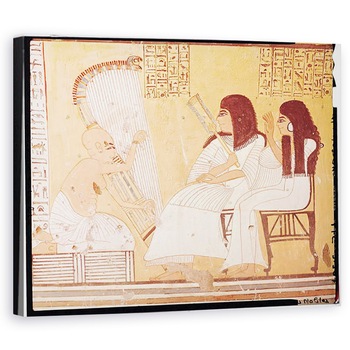 Tablou canvas - Egyptian 20th Dynasty - Decedatul si sotia sa ascultand un harpist orb, de la mormantul lui Ankerkhe, Mormintele muncitorilor, 40 x 50 cm Tablou canvas - Egyptian 20th Dynasty - Decedatul si sotia sa ascultand un harpist orb, de la mormantul lui Ankerkhe, Mormintele muncitorilor, 40 x 50 cm