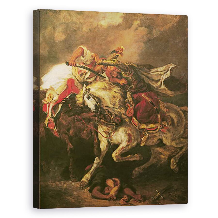 Tablou canvas - Ferdinand Victor Eugene Delacroix - Batalia de la Giaour si Hassan, dupa poemul lui Byron, Le Giaour, 40 x 50 cm