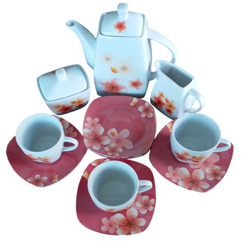Set de cafea sau ceai,17 piese,model floral multicolor Set de cafea sau ceai,17 piese,model floral multicolor