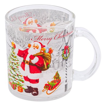 Cana sticla cu imprimeu Mos Craciun, Maison du Paradis, 315 ml Cana sticla cu imprimeu Mos Craciun, Maison du Paradis, 315 ml