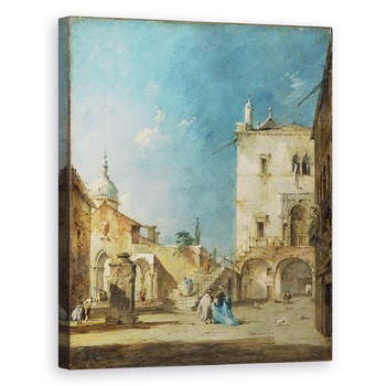 Tablou canvas - Francesco Guardi - Vedere imaginara a unei piete venetiene sau Campo, 40 x 50 cm Tablou canvas - Francesco Guardi - Vedere imaginara a unei piete venetiene sau Campo, 40 x 50 cm