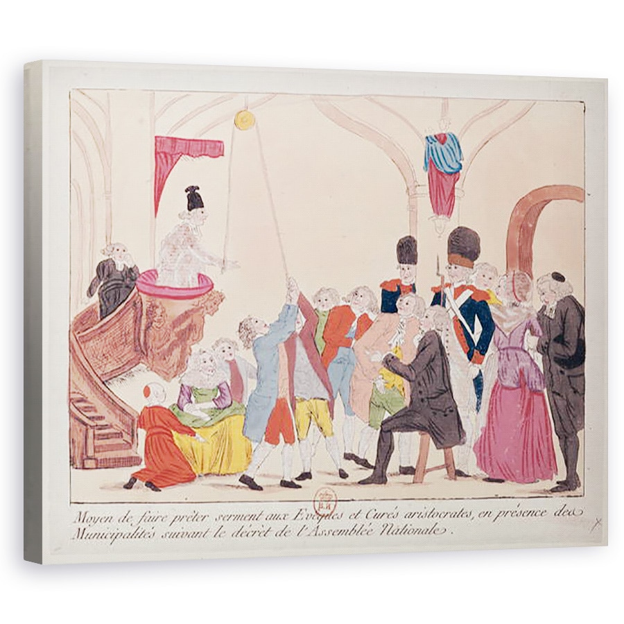 Tablou canvas - Scoala Franceza - Caricatura modului de a face episcopii aristocratici si preoti sa jure juramantul pentru Constitutia civila asupra Bisericii, 40 x 50 cm