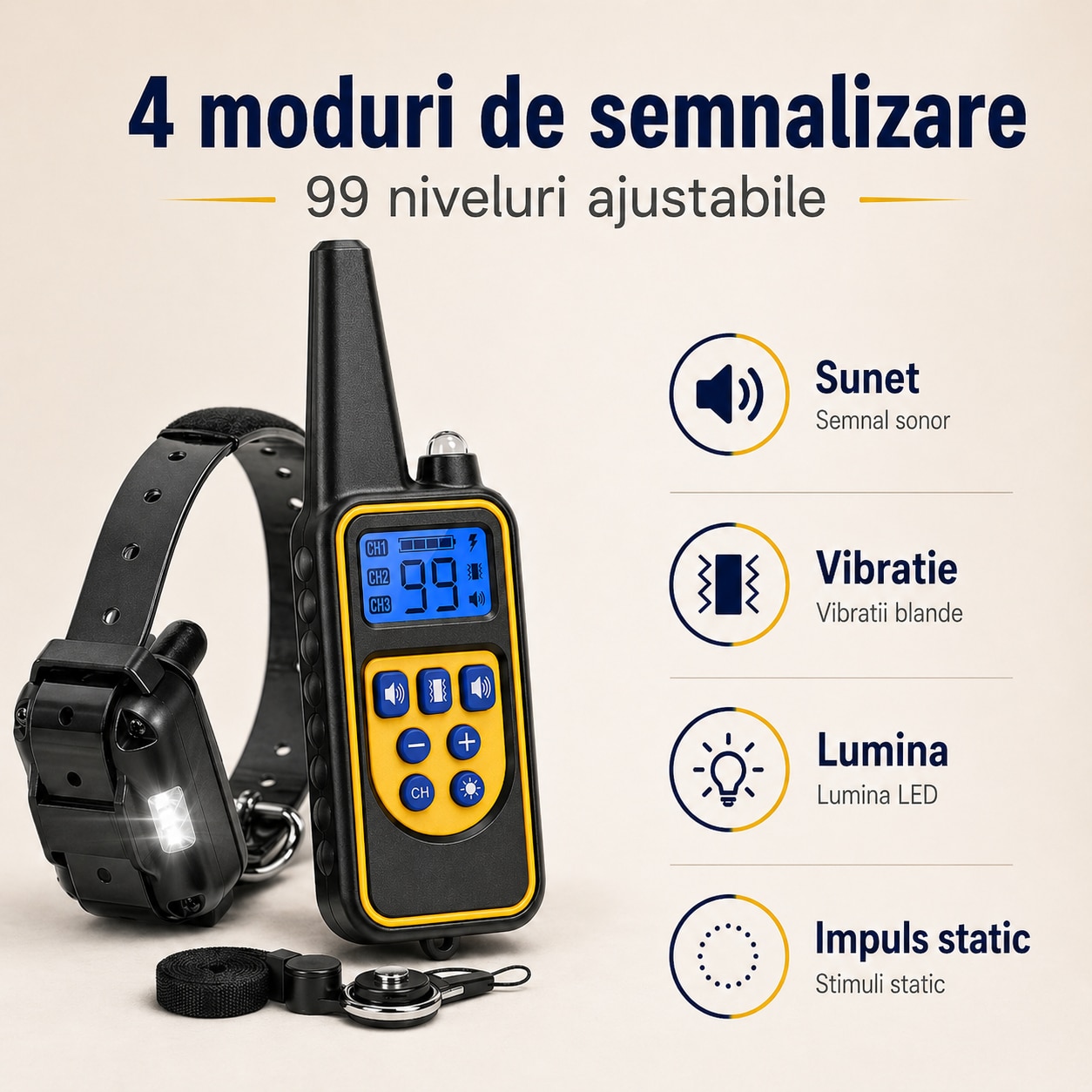 Zgarda Electrica pentru Dresaj Caini, LD-880,99 Nivele de Vibratii