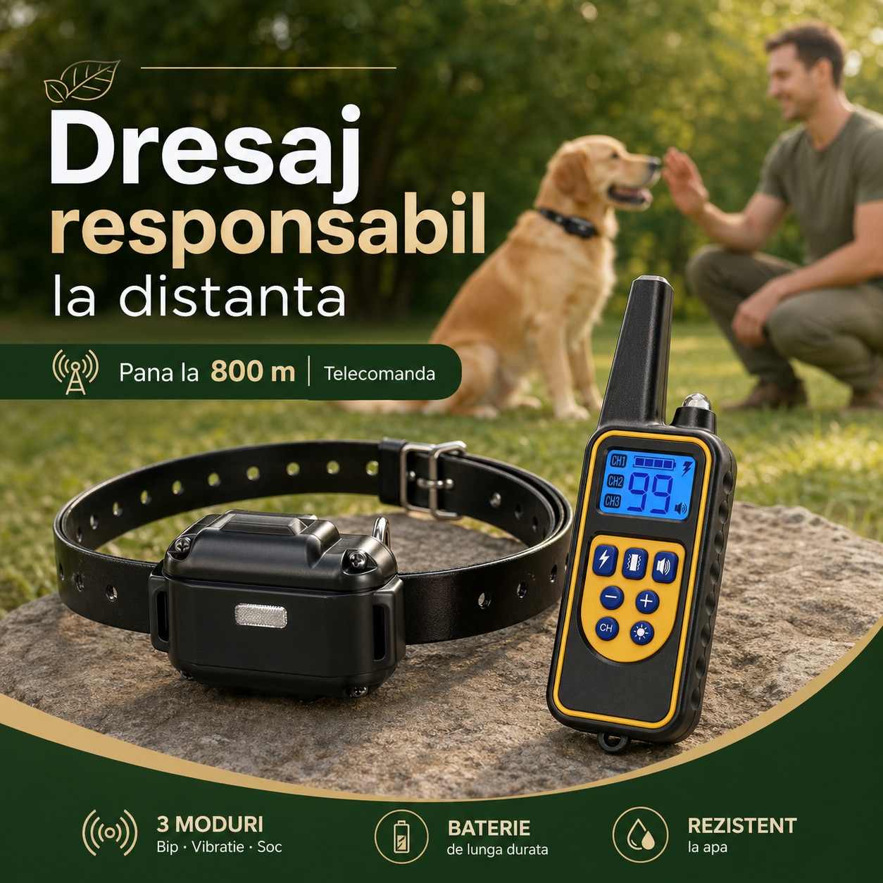 Zgarda Electrica pentru Dresaj Caini, LD-880,99 Nivele de Vibratii