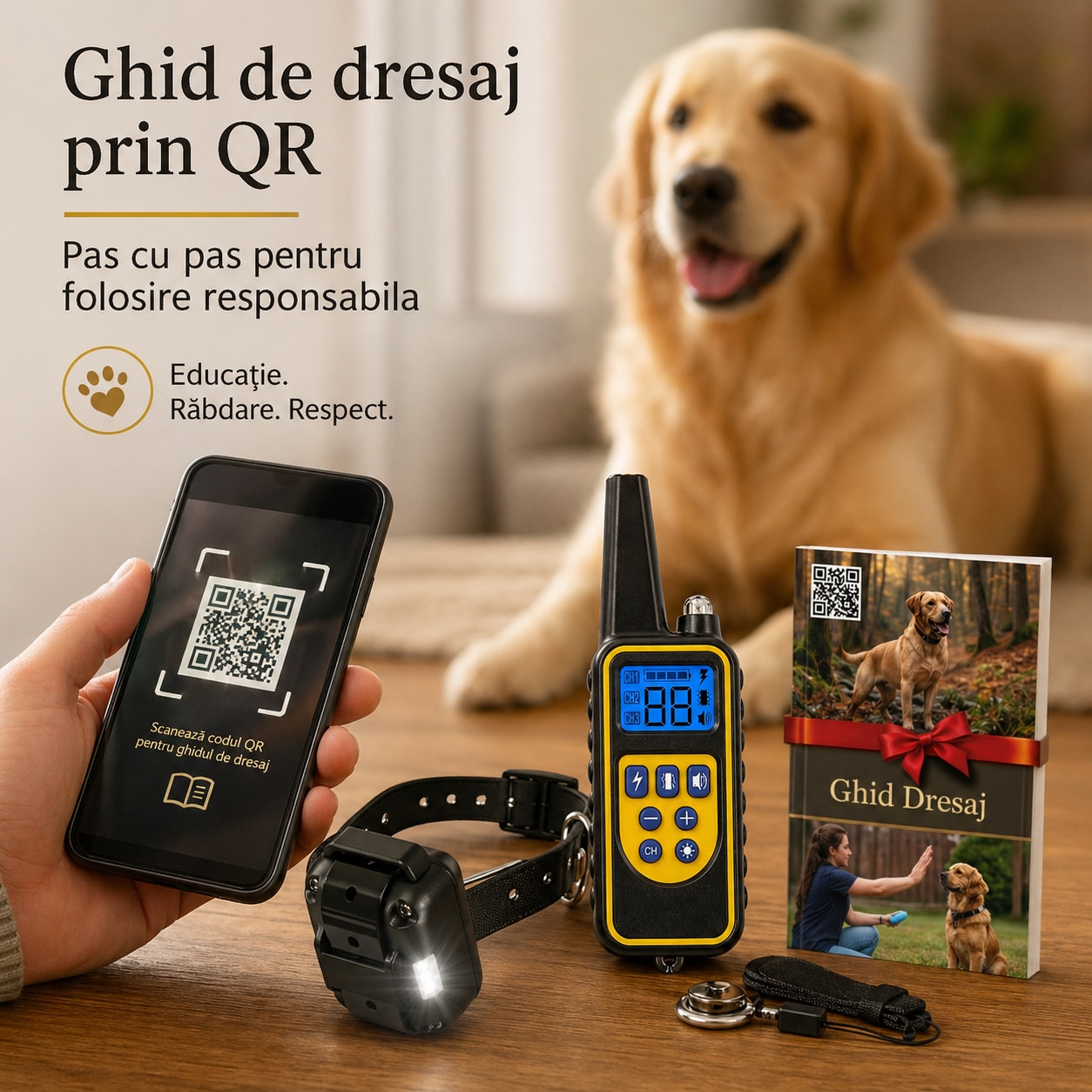 Zgarda Electrica pentru Dresaj Caini, LD-880,99 Nivele de Vibratii