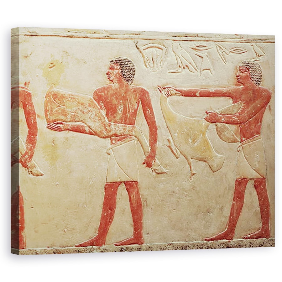 Tablou canvas - Egyptian 6th Dynasty - Relief reprezentand servitori care transporta o haunch de carne de vita si o rata, de la mormantul Printesei Imut, Vechiul Regat, 60 x 75 cm
