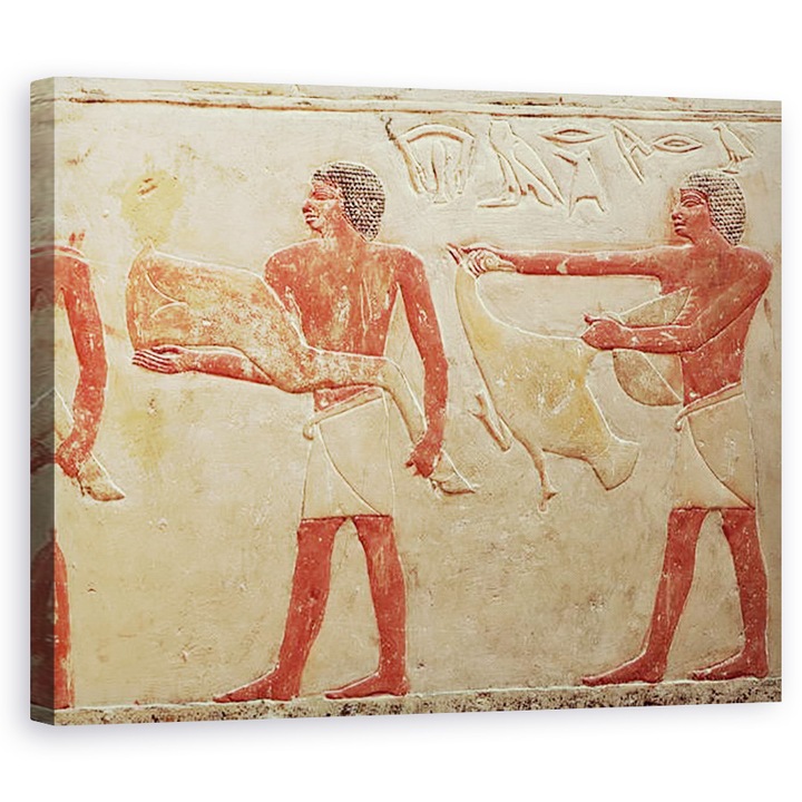 Egyptian 6th Dynasty - Megkönnyebbülés, amely egy rakás marhahúst és kacsát hordozó szolgákat ábrázol Idut hercegnő sírjából, az ó Királyságból, Vászonkép, 80 x 100 cm