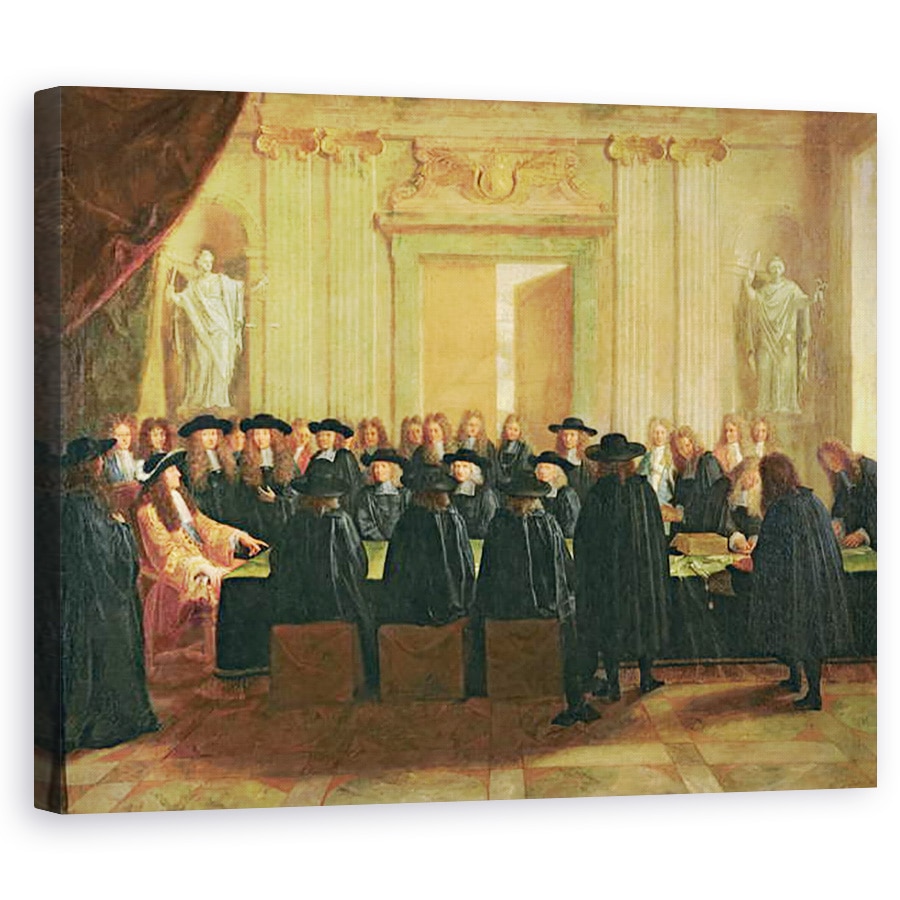 Tablou canvas - Scoala Franceza - Sigiliul detinut de Ludovic al XIV-lea 1638-1715 in fata membrilor Consiliului de Stat si a Curtii de Apel in 1672, 40 x 50 cm