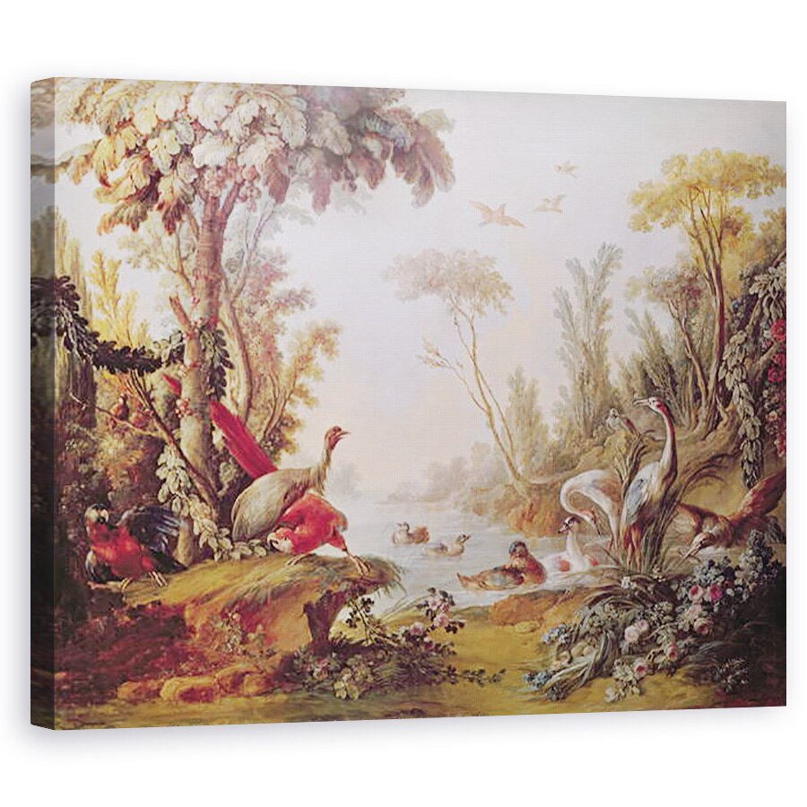 Tablou canvas - Francois Boucher - Lacul cu gaste, berze, papagali si starci, 40 x 50 cm