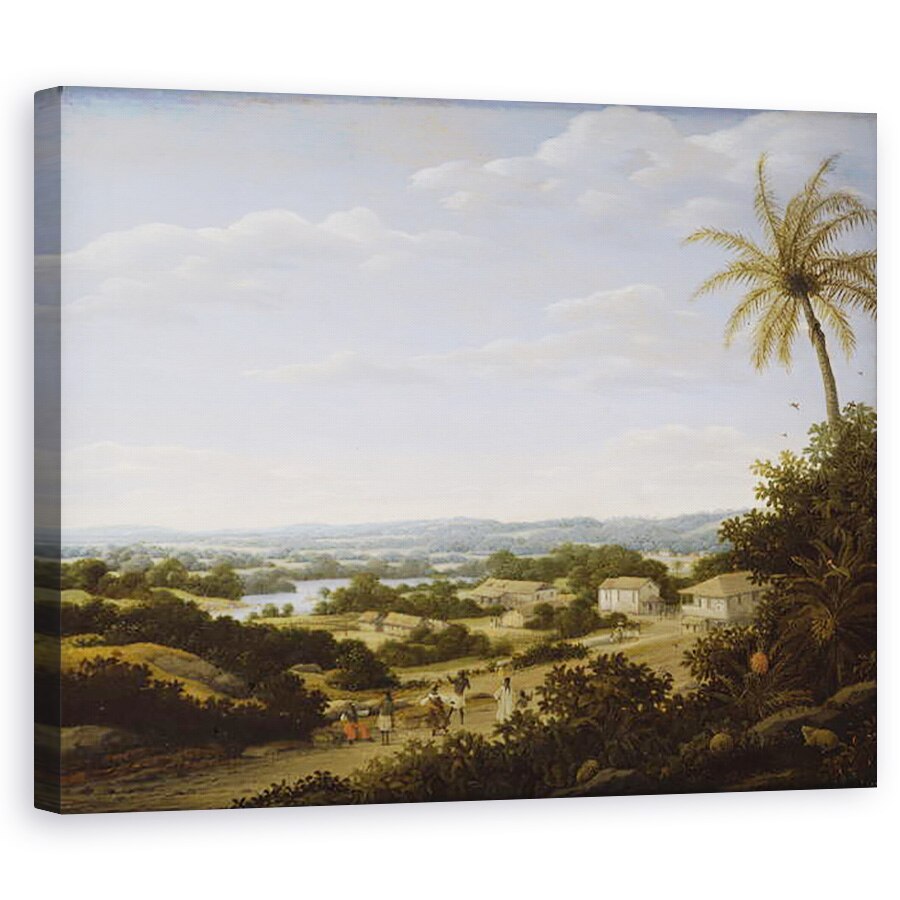 Tablou canvas - Frans Jansz Post - Peisaj brazilian cu localnicii pe un drum care se apropie de un sat, 40 x 50 cm