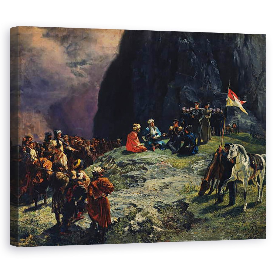 Tablou canvas - Grigori Grigorevich Gagarin - Adunarea generalului Kluke von Klugenau si Imam Shamil in 1837, 60 x 75 cm