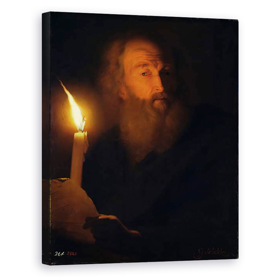 Tablou canvas - Godfried Schalken - Omul cu o lumanare efect de lumina artificiala, 40 x 50 cm