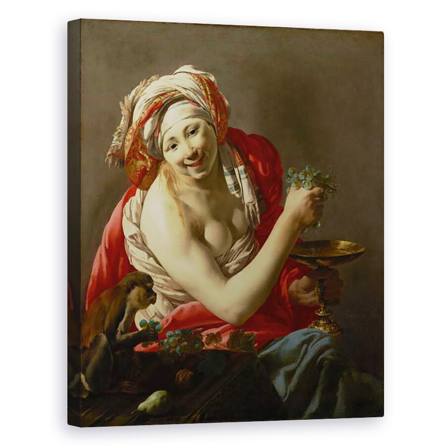 Tablou canvas - Hendrick Ter Brugghen - Bacchante cu o maimuta, 80 x 100 cm