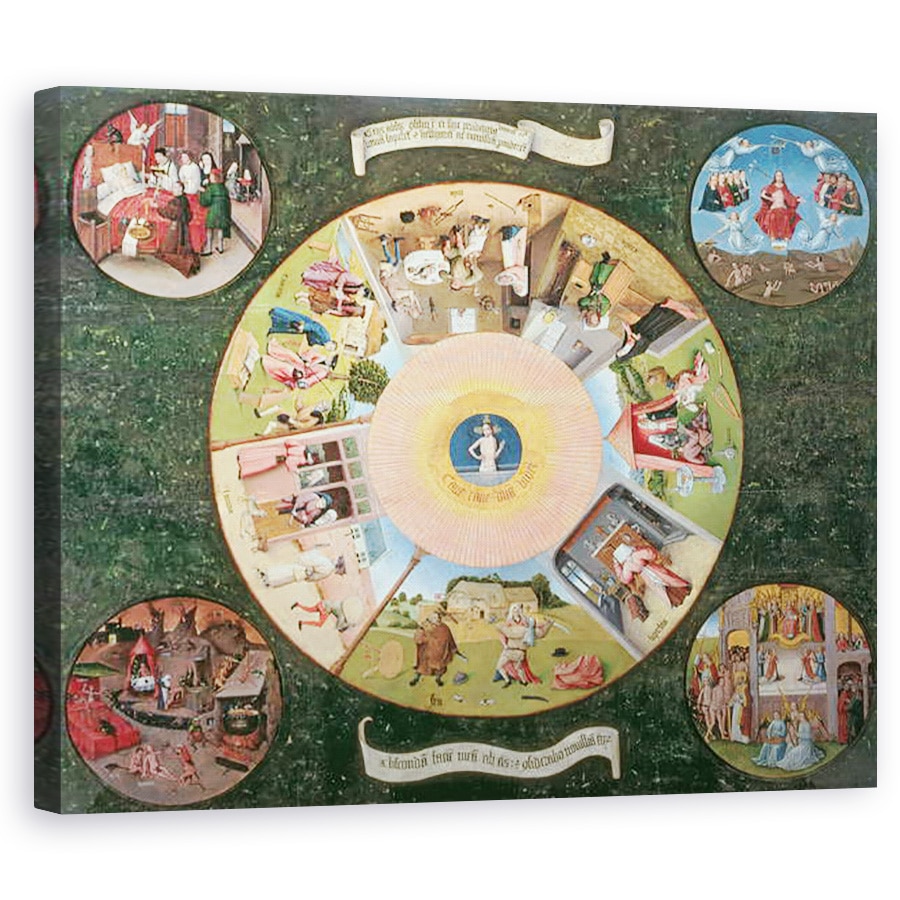 Tablou canvas - Hieronymus Bosch - Tabletop cu cele sapte pacate de moarte si cele patru ultime lucruri, 80 x 100 cm