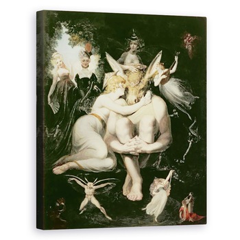 Tablou canvas - Henry Fuseli - Titania se trezeste, inconjurat de Zanele insotitoare, agatandu-se rapid la Bottom, inca purtand Cap Ass, 40 x 50 cm Tablou canvas - Henry Fuseli - Titania se trezeste, inconjurat de Zanele insotitoare, agatandu-se rapid la Bottom, inca purtand Cap Ass, 40 x 50 cm
