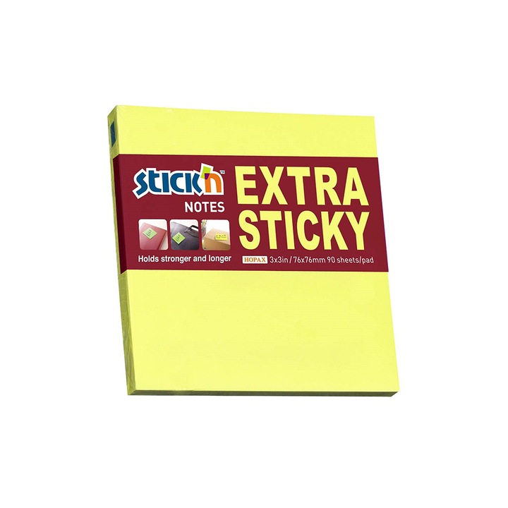 Notite autoadezive Stick'n, Extra Sticky, 76x76 mm, Galben, 100 coli