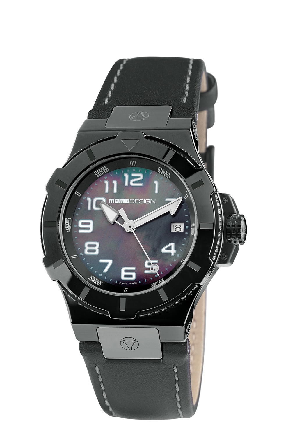 MOMO DESIGN, Ceas elvetian decorat cu Mother of Pearl, Negru