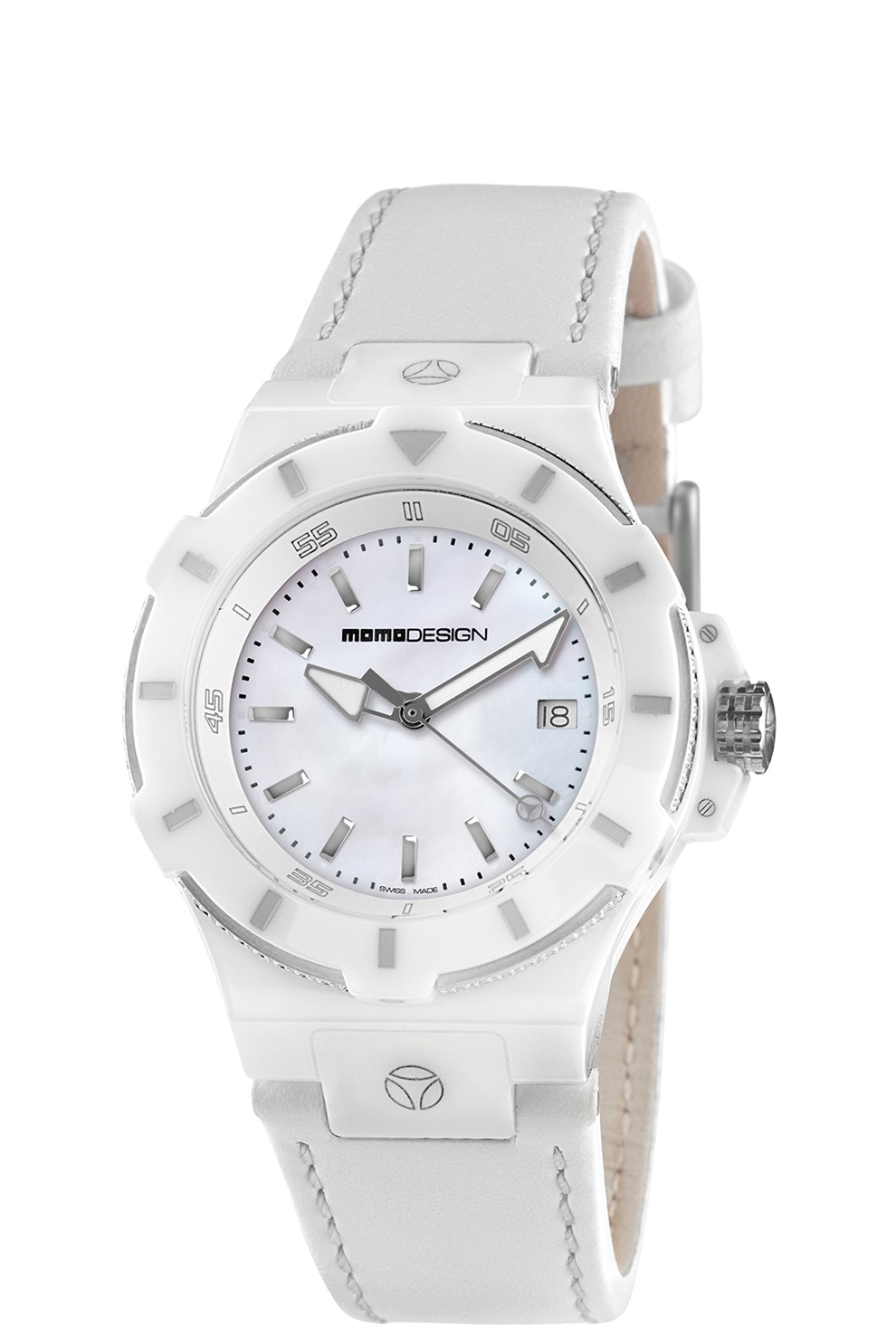 MOMO DESIGN, Ceas cu o curea din piele Swiss Made, Alb