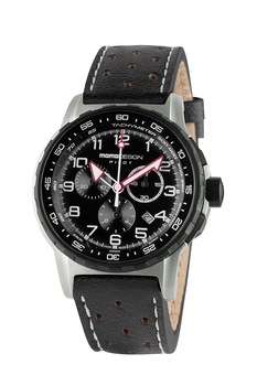MOMO DESIGN, Ceas cronograf cu o curea din piele, Negru MOMO DESIGN, Ceas cronograf cu o curea din piele, Negru