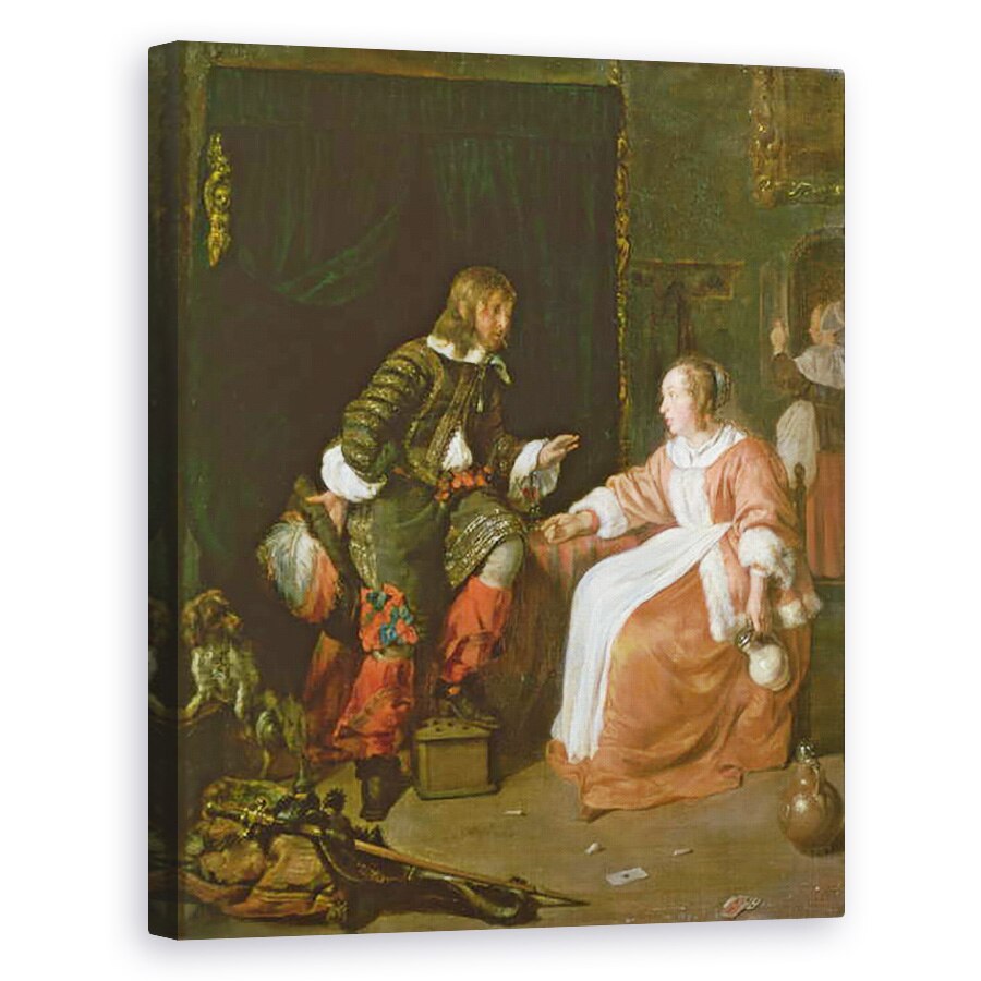 Tablou canvas - Gabriel Metsu - O servitoare si un ofiter, 40 x 50 cm