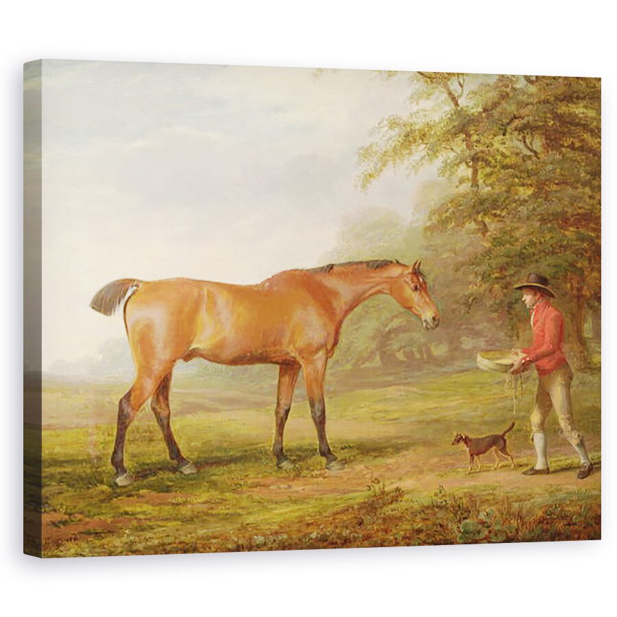 Tablou canvas - George Garrard - Un cal Bay abordat de un Stable-Lad cu alimente si un halter, 60 x 75 cm