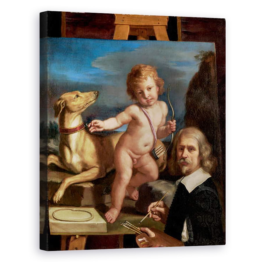 Tablou canvas - Guercino - Autoportret inainte de o pictura a Amor Fedele, 40 x 50 cm