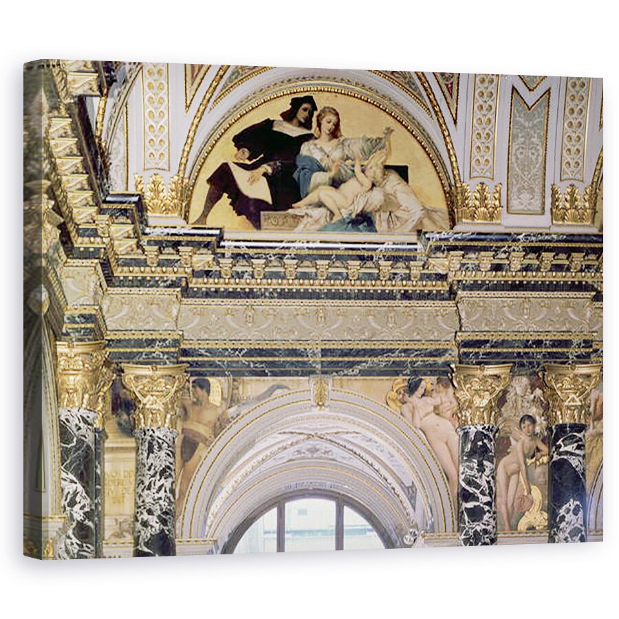 Tablou canvas - Gustav Klimt - Interiorul Muzeului Kunsthistorisches, Viena prezinta arcada cu decor de spandrel ilustrand figuri ale lui David si Venus reprezentand Florenta sec. al XIV-lea si al XV-lea, Viena, 40 x 50 cm