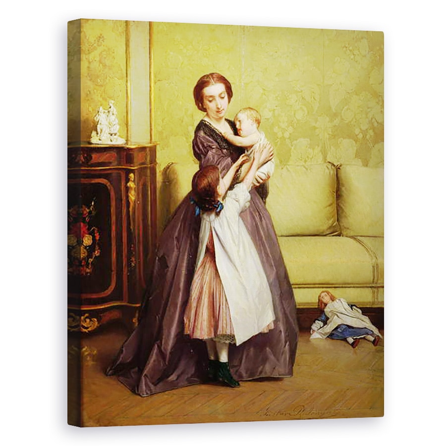 Tablou canvas - Gustave Leonard de Jonghe - Tanara mama cu copiii ei intr-un salon, 40 x 50 cm
