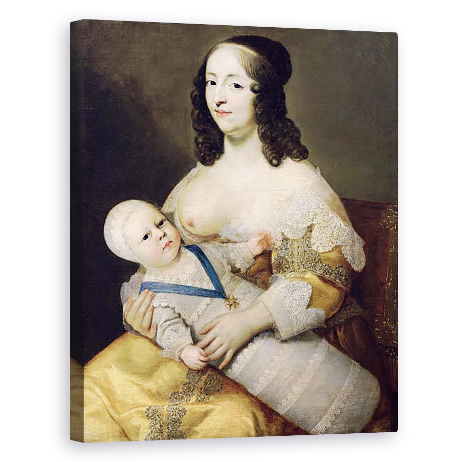 Tablou canvas - Henri 1603-77 and Charles Beaubrun - Delfinul Louis al Frantei 1638-1715 si doica sa, Dame Longuet de la Giraudiere, 40 x 50 cm
