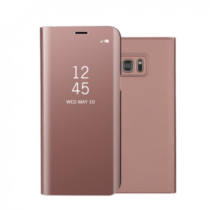 Защитен флип капак, съвместим с Samsung Galaxy A5/Galaxy A8 2018, Clear View, розово злато