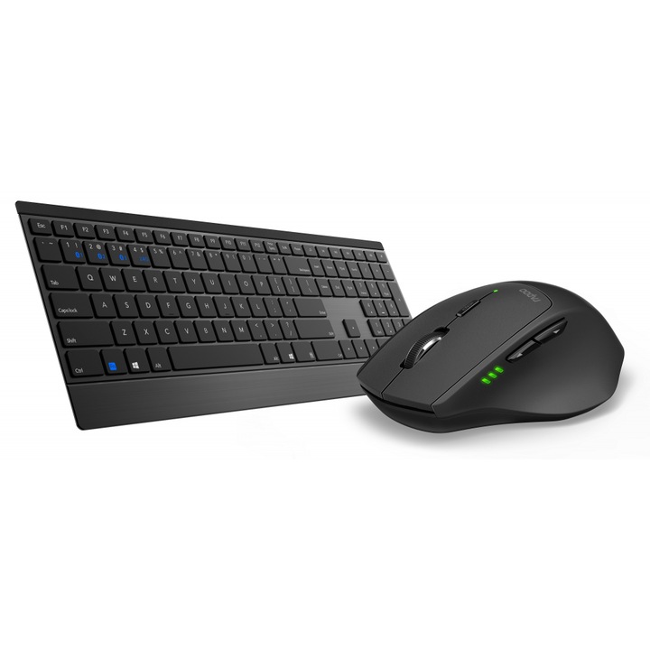 Tastatura fara fir Ultra-slim Keyboard RAPOO E9500M, Bluetooth 3.0/4.0, 2.4Ghz, Negru