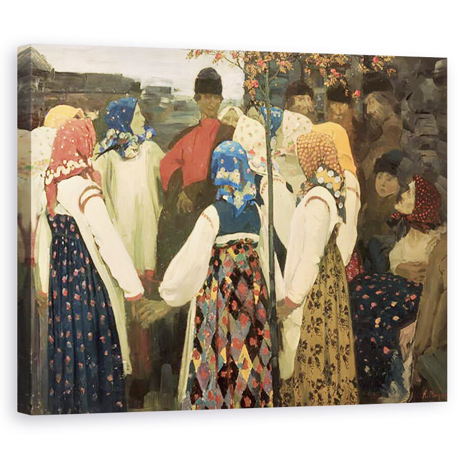 Tablou canvas - Andrei Petrovich Ryabushkin - Un baiat si-a croit drum in dansul rotund al fetei, 60 x 75 cm