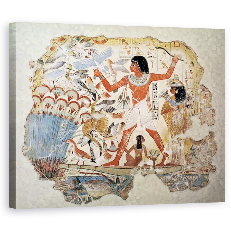 Tablou canvas - Egyptian 18th Dynasty - Nebamun la vanatoare in mlastini cu sotia si fiica sa, parte dintr-o pictura murala din capela mormintelor din Nebamun, Teba, Noul Regat, 40 x 50 cm