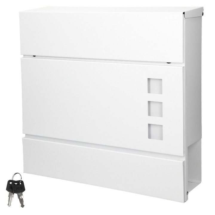 Cutie alba postala cu suport ziar, ECD Germany, 2 chei, 37 x 10,5 x 36,5 cm, otel