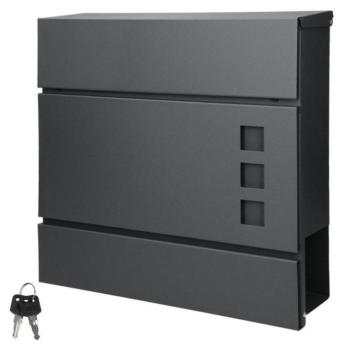 Cutie postala cu suport pentru ziare, ECD Germany, 2 chei, 37 x 10.5 x 36.5 cm, antracit, otel