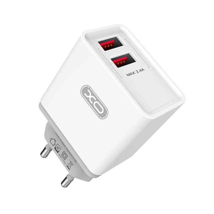 XO hálózati töltő L31 fehér plusz kábel type-C 2USB 2,4A