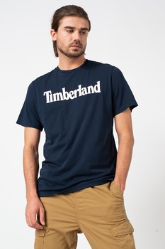 Timberland, Tricou din bumbac cu decolteu la baza gatului si logo Kennebec, Bleumarin Timberland, Tricou din bumbac cu decolteu la baza gatului si logo Kennebec, Bleumarin