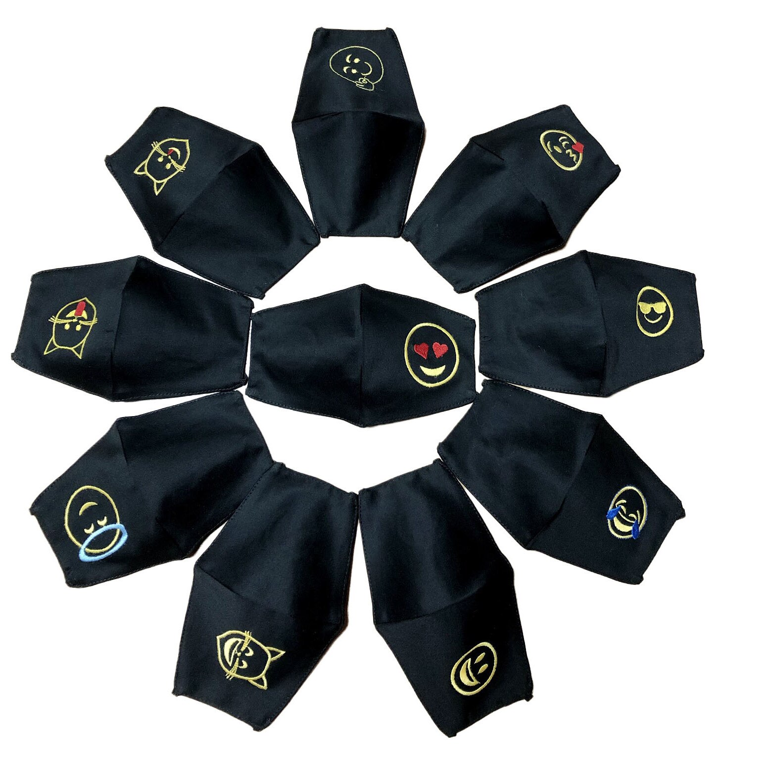 Set 10 bucati, masti de protectie fata pentru copii, din bumbac, personalizate prin broderie, Dress To Impress, zambitori