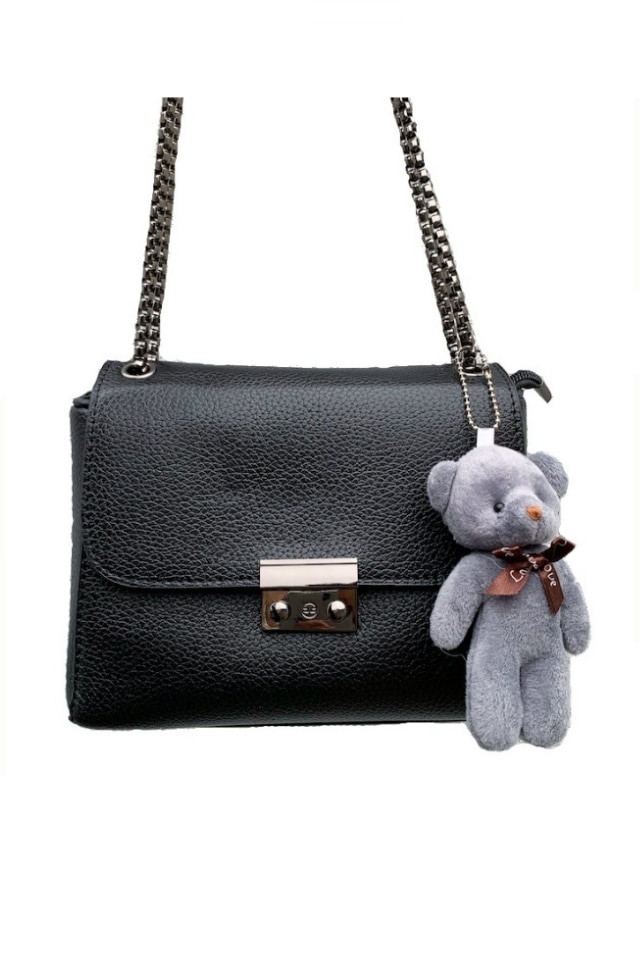 Geanta de dama Bonnie neagra din piele ecologica, dimensiuni 22 x 16 x 11 cm