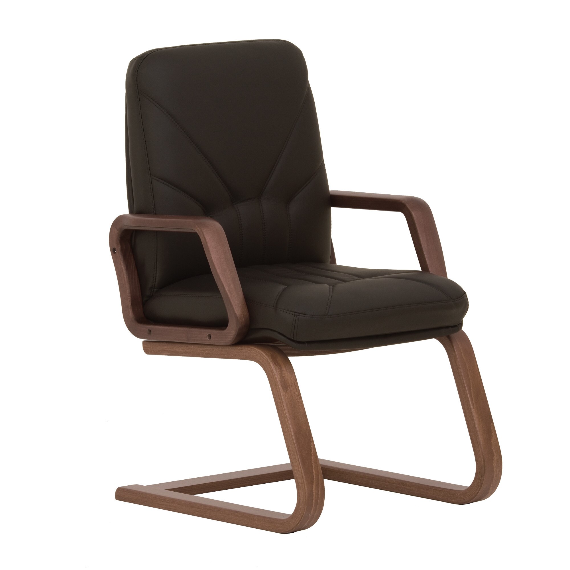 Scaun de vizitator Manager Extra CF, cadru si brate din lemn, piele ecologica, negru