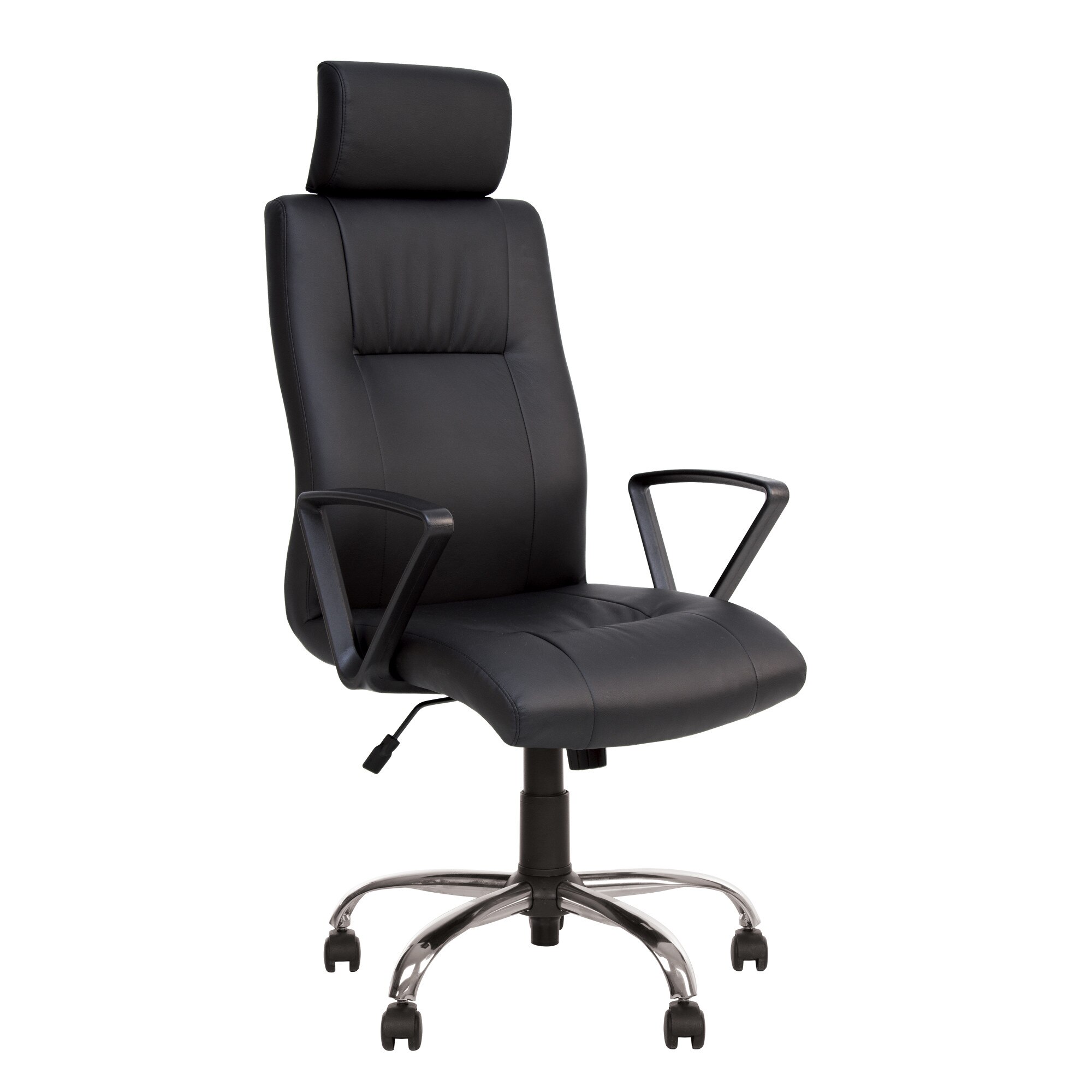 Scaun de birou Riva, cu tetiera, baza cromata, piele ecologica, negru