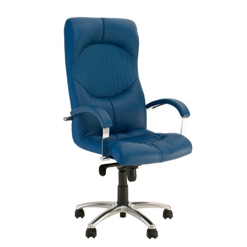 Scaun de birou directorial Germes, baza din aluminiu, piele naturala, albastru Scaun de birou directorial Germes, baza din aluminiu, piele naturala, albastru