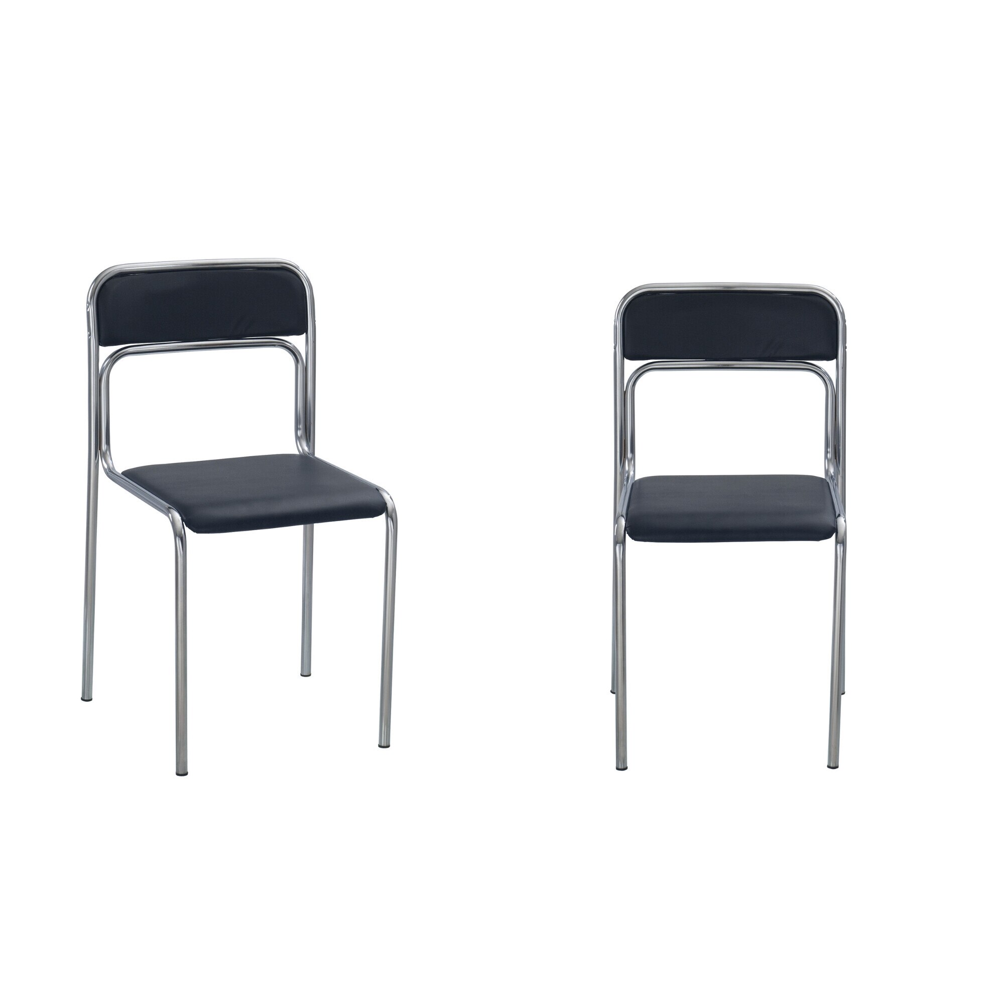 Set 2 scaune de vizitator Ascona, cadru cromat, piele ecologica, negru