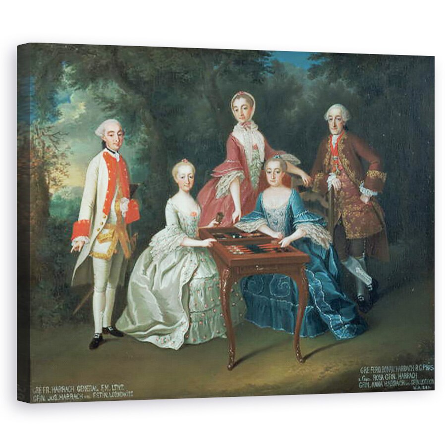 Tablou canvas - Johann Wilhelm Hoffnas - Portretul lui grup al familiei Harrach jucand table, inclusiv generalul contele Ferdinand Harrach, contele Ferdinand Bonaventura Harrach cu Rosa, 80 x 100 cm