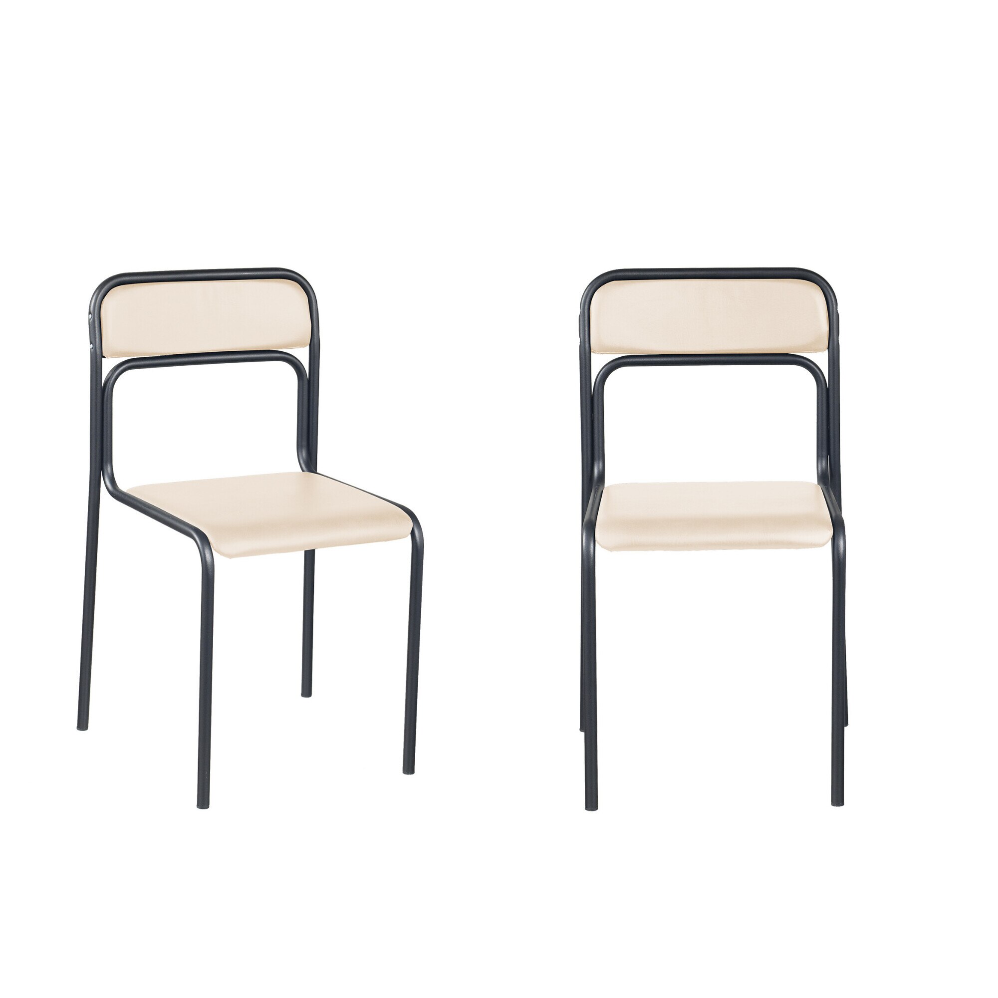 Set 2 scaune de vizitator Ascona, cadru negru, piele ecologica, crem