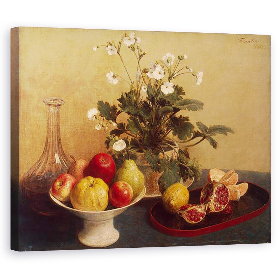 Tablou canvas - Ignace Henri Jean Fantin-Latour - Flori, feluri de mancare cu fructe si carafa, 80 x 100 cm